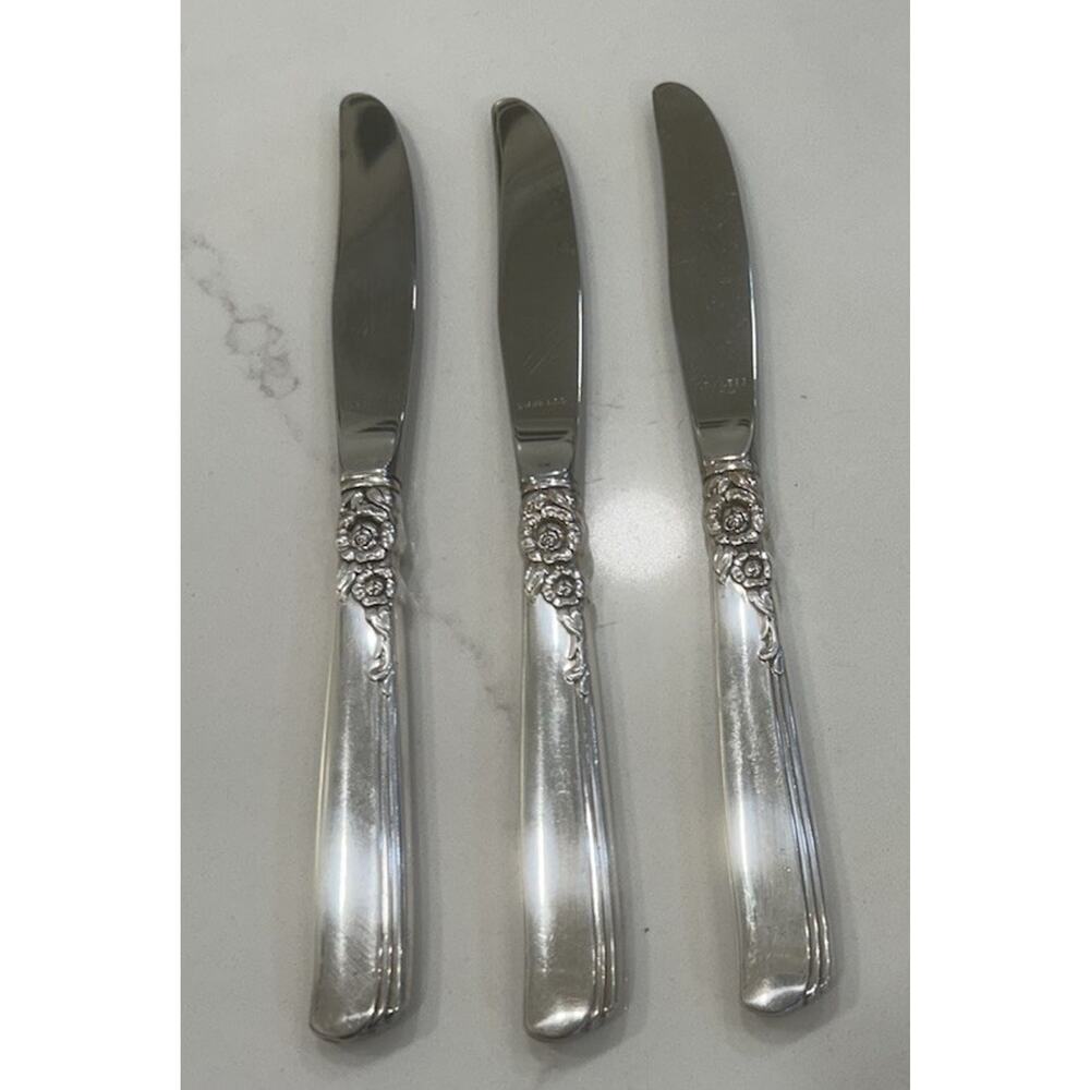 Vtg‎ Oneida Prestige Gay Adventure 1955 Silver Plated MCM Set Of 3 Dinner Knives - Picture 2 of 8